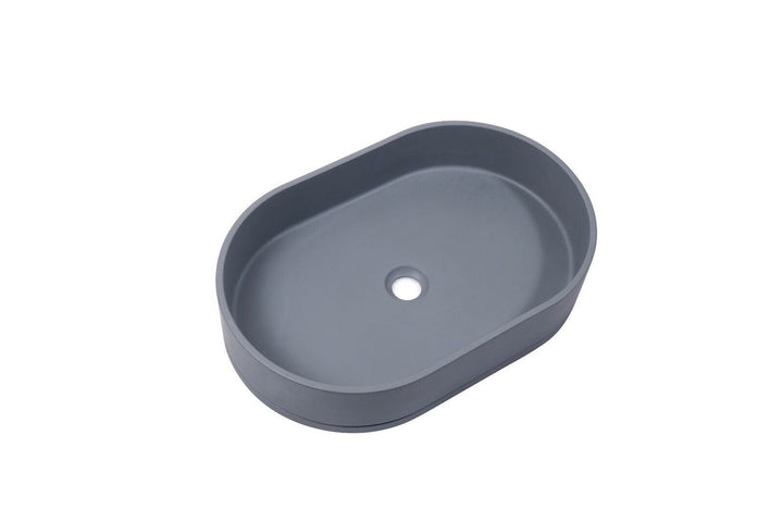 Ultra Modern Concrete Cement Wash Basin Counter Top Matte Dark Gray Oval Basin