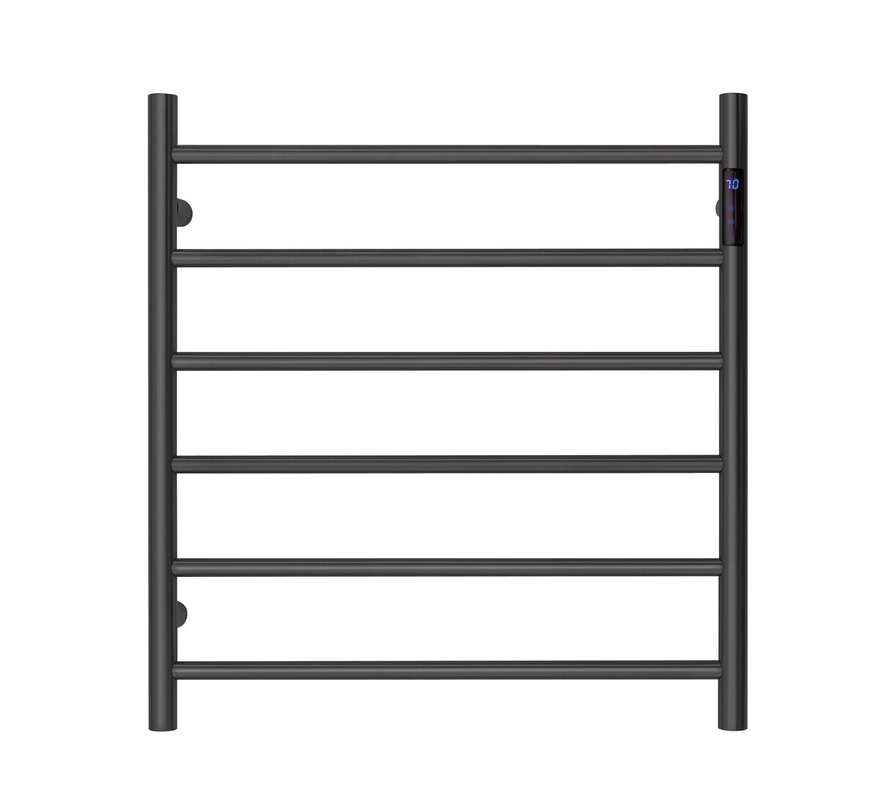 Premium Matte Black Heated Towel Rack with LED control- 6 Bars, Round Design, AU Standard, 650x620mm Wide