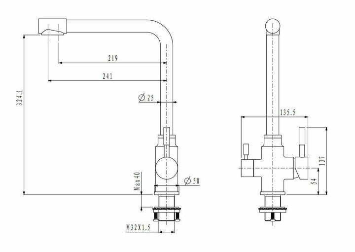 2023 Brushed Brass Gold L shape 3 way filter water kitchen mixer tap faucet Stainless steel Made PVD plated