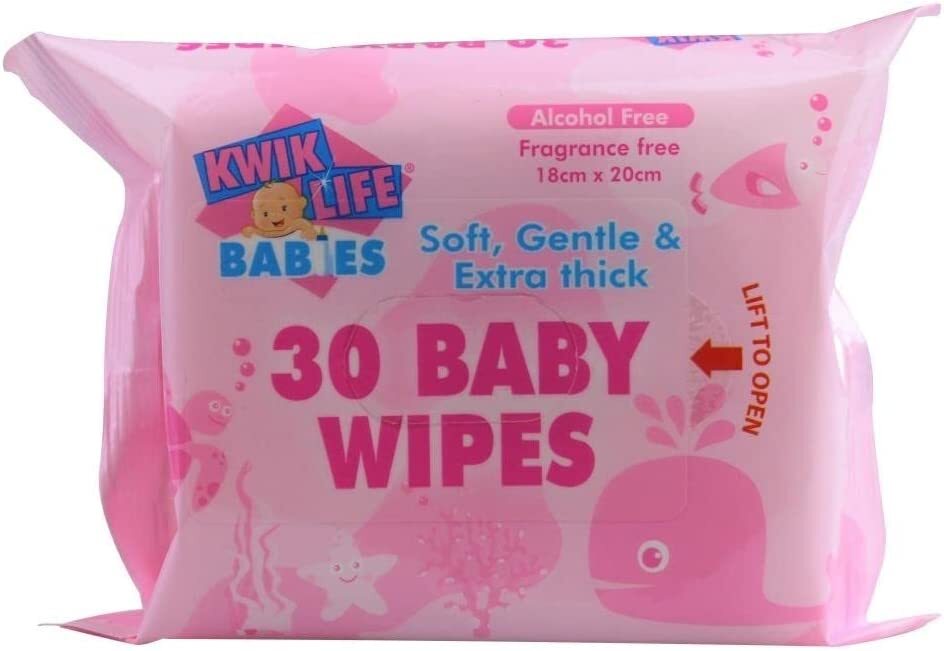 Kwik Life Pk30 Baby Wipes With Sticky Top Alcohol Free Fragrance Free