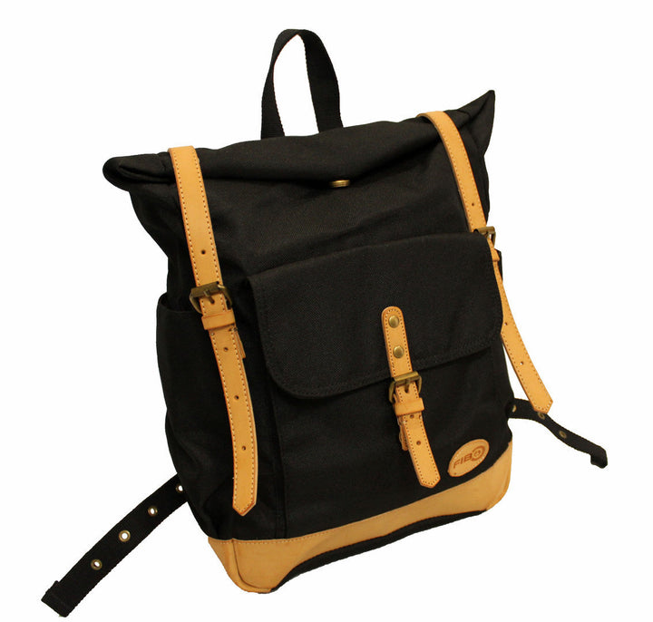 FIB Water Resistant Backpack Canvas Dry Bag w Roll Top Closure - Black