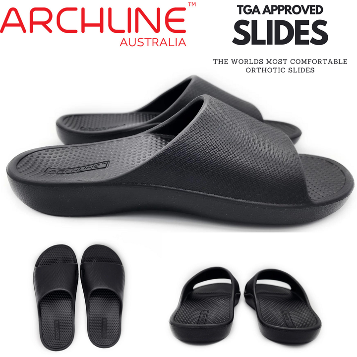 Archline Rebound Orthotic Slides Flip Flop Thongs Slip On Arch Support - Black - Euro 41