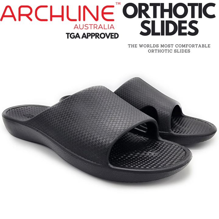 Archline Rebound Orthotic Slides Flip Flop Thongs Slip On Arch Support - Black - Euro 42