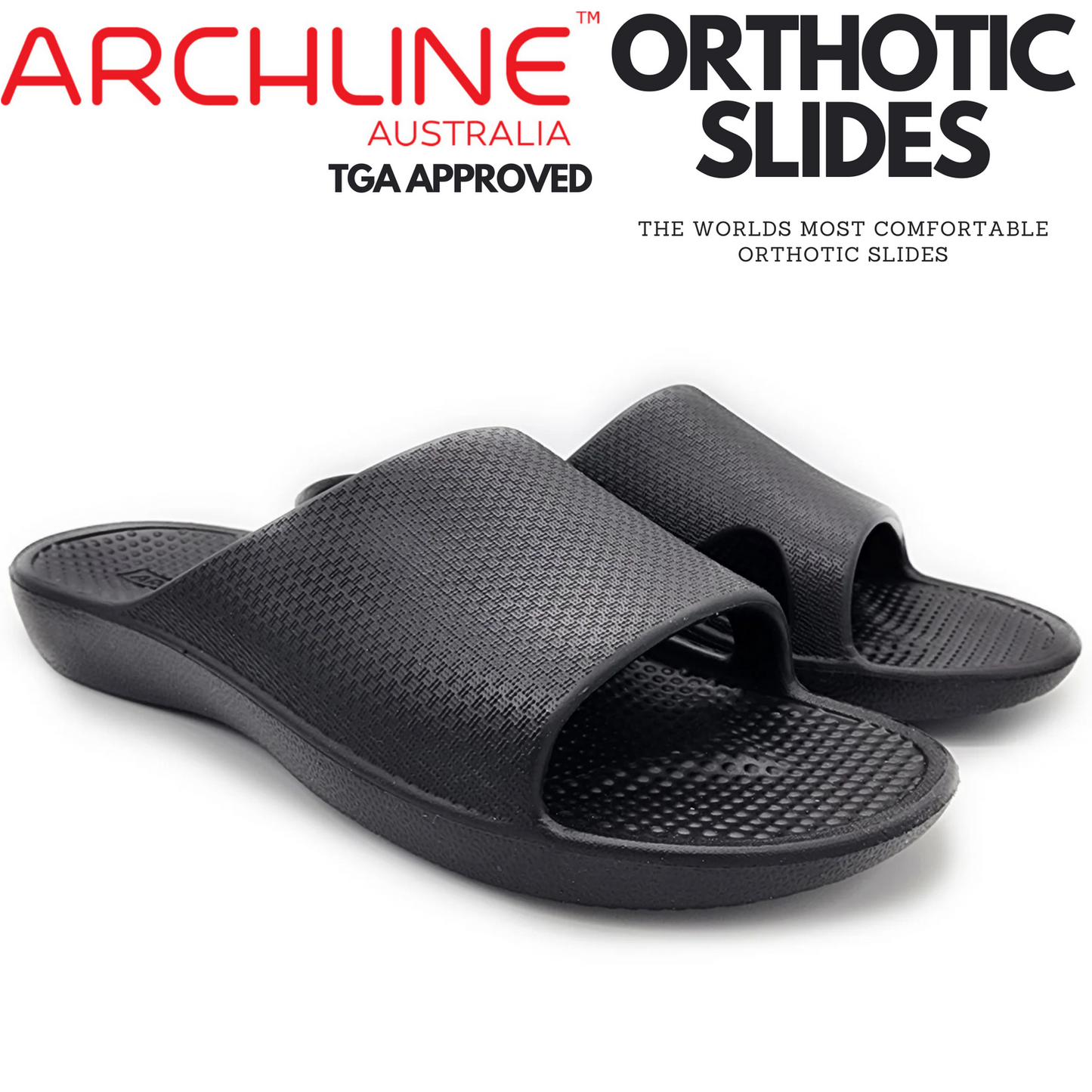 Archline Rebound Orthotic Slides Flip Flop Thongs Slip On Arch Support - Black - Euro 43