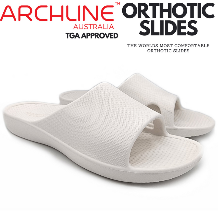 Archline Rebound Orthotic Slides Flip Flop Thongs Slip On Arch Support - White - Euro 38