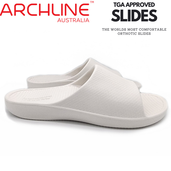 Archline Rebound Orthotic Slides Flip Flop Thongs Slip On Arch Support - White - Euro 41