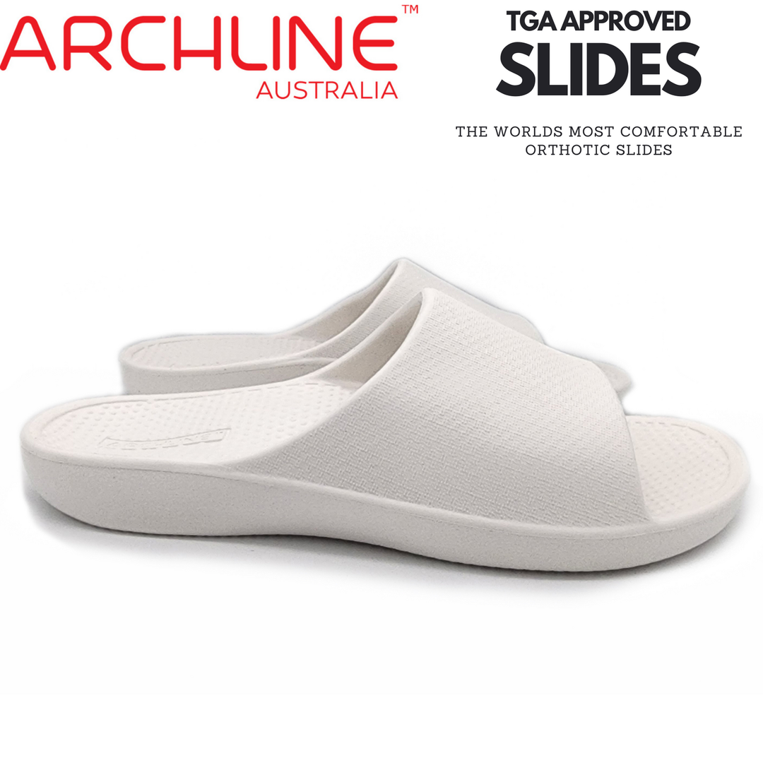 Archline Rebound Orthotic Slides Flip Flop Thongs Slip On Arch Support - White - Euro 43