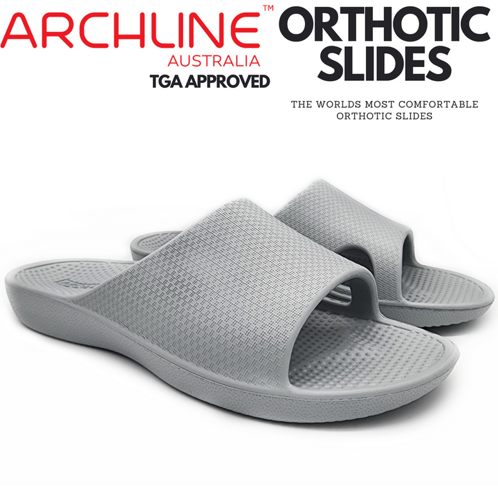 Archline Rebound Orthotic Slides Flip Flop Thongs Slip On Arch Support - Stone Grey - Euro 38