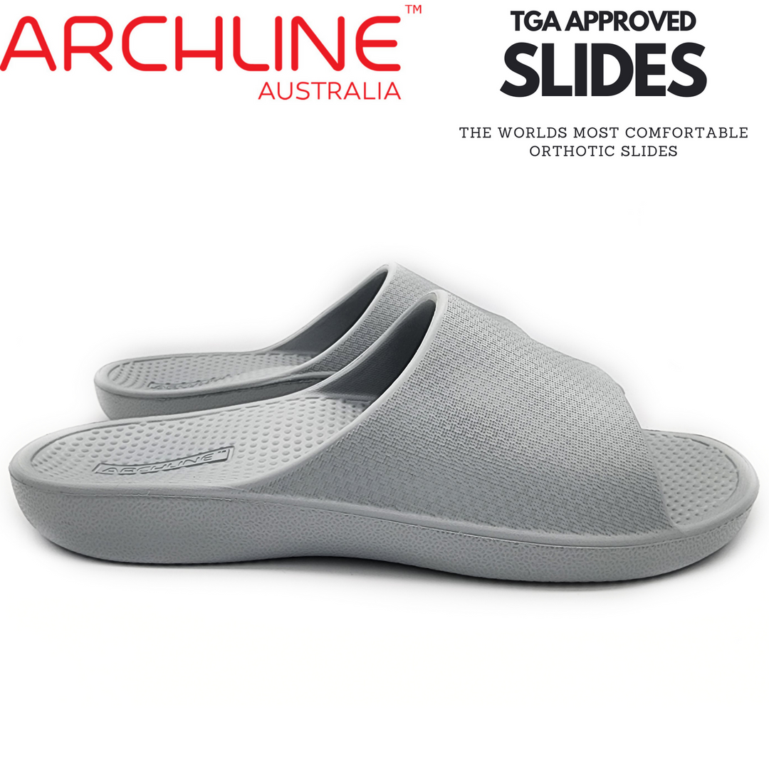 Archline Rebound Orthotic Slides Flip Flop Thongs Slip On Arch Support - Stone Grey - Euro 38