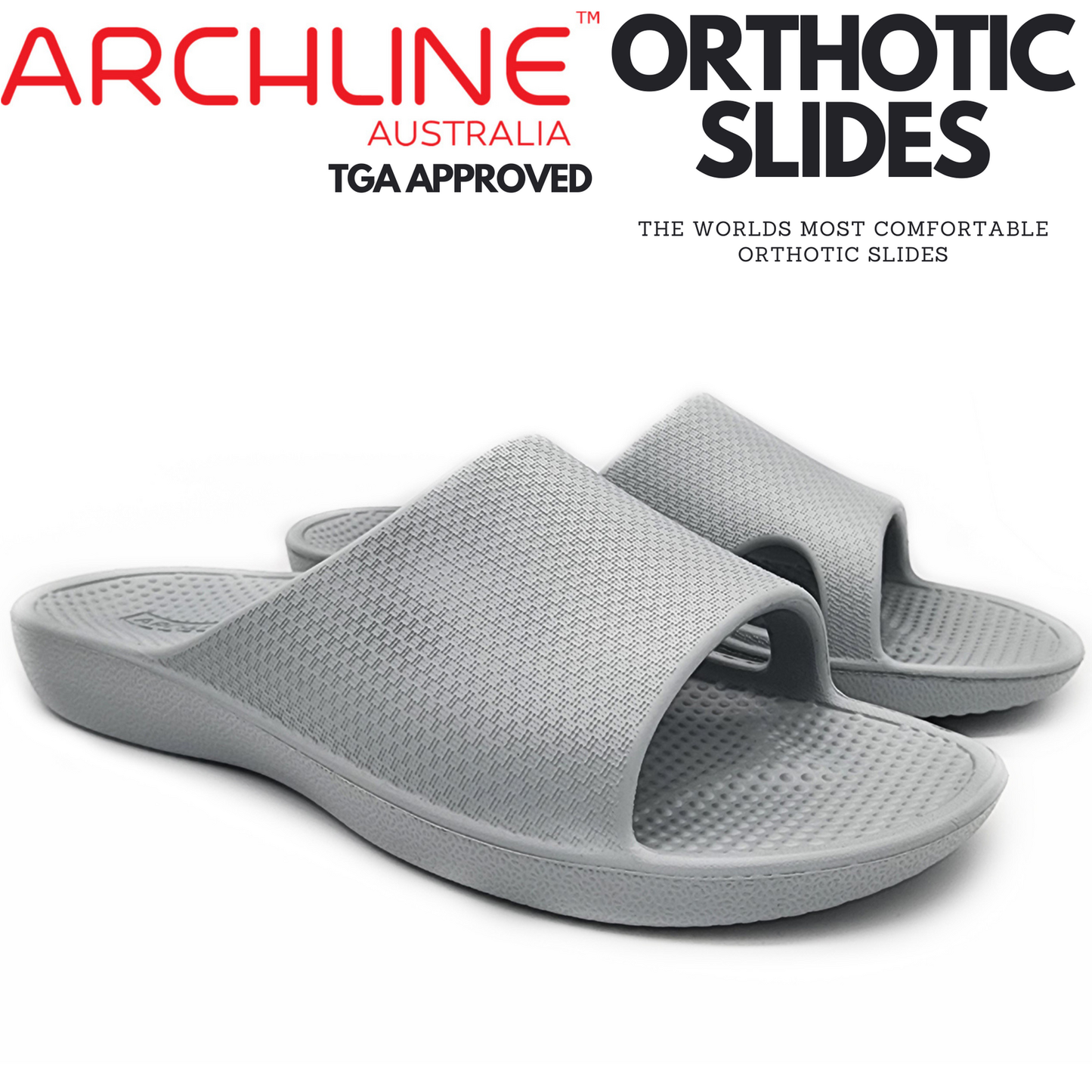 Archline Rebound Orthotic Slides Flip Flop Thongs Slip On Arch Support - Stone Grey - Euro 44