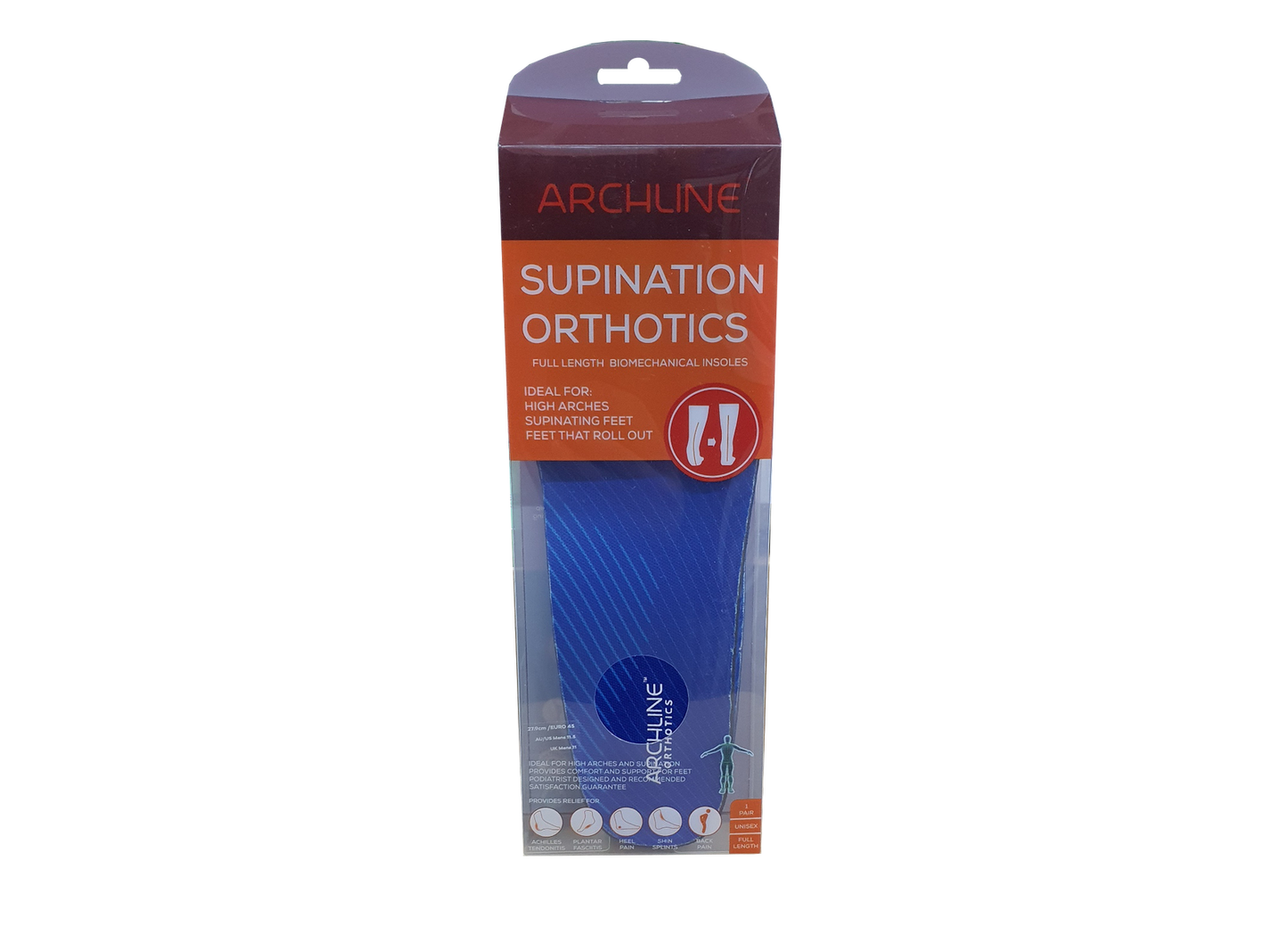 Archline Supination Orthotic Insoles - Full Length (Unisex) Plantar Fasciitis High Arch - Euro 41