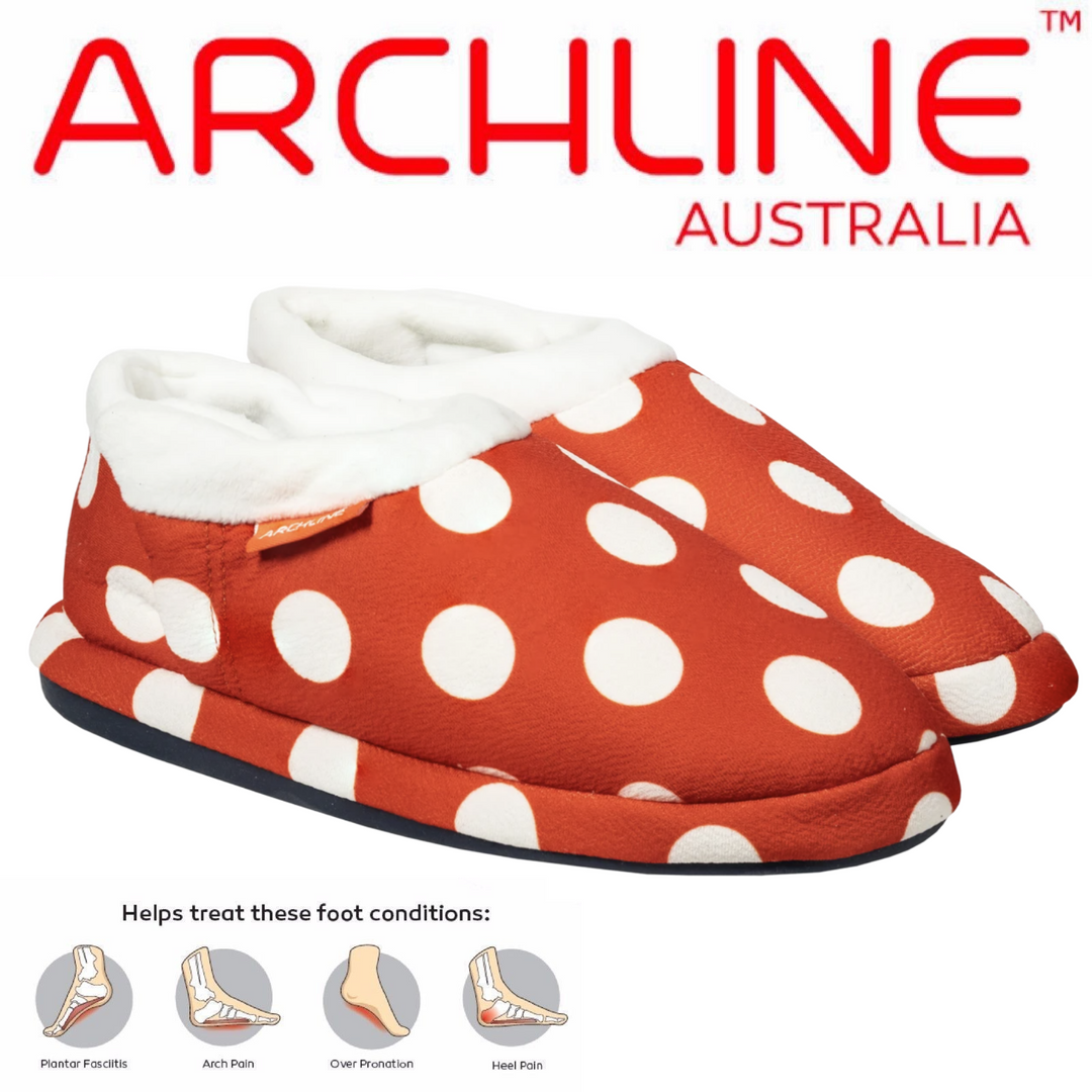 ARCHLINE Orthotic Slippers CLOSED Back Scuffs Moccasins Pain Relief - Red Polka Dots - EUR 37 (Womens 6 US)