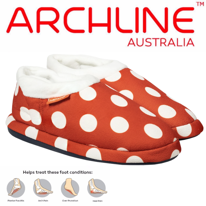 ARCHLINE Orthotic Slippers CLOSED Back Scuffs Moccasins Pain Relief - Red Polka Dots - EUR 40 (Womens 9 US)