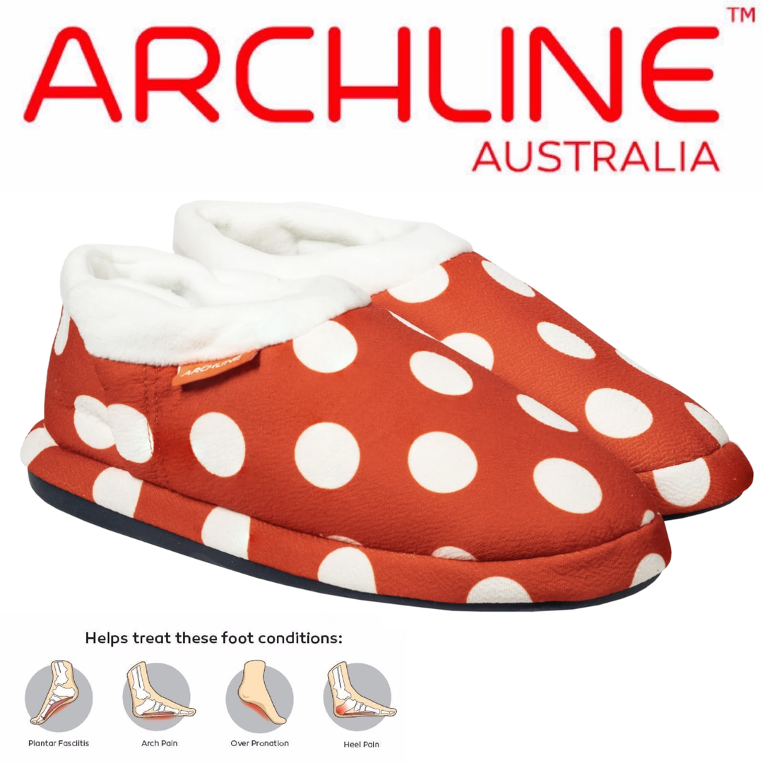 ARCHLINE Orthotic Slippers CLOSED Back Scuffs Moccasins Pain Relief - Red Polka Dots - EUR 41 (Womens 10 US)