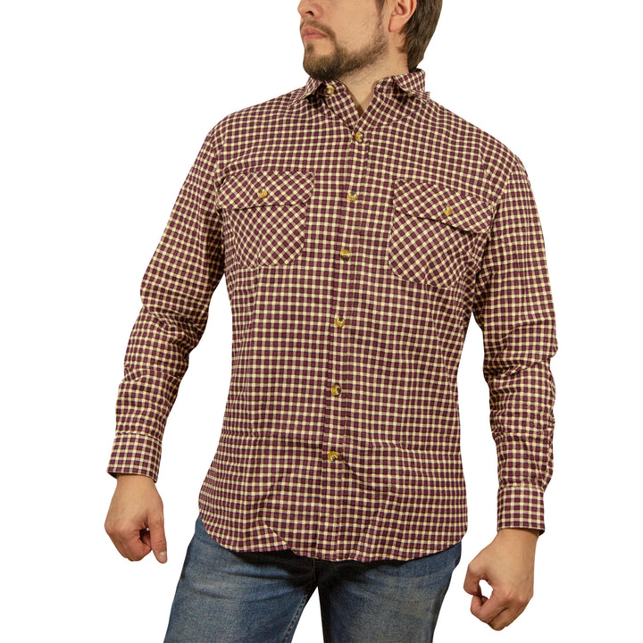 Mens FLANNELETTE SHIRT Check 100% COTTON Flannel Vintage Long Sleeve - 97 (Full Placket) - L