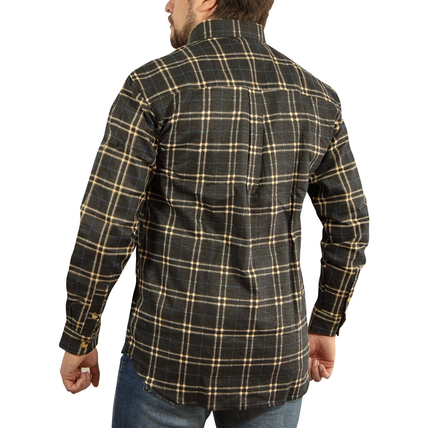 Mens Long Sleeve Flannelette Shirt 100% Cotton Flannel - Black Check - M