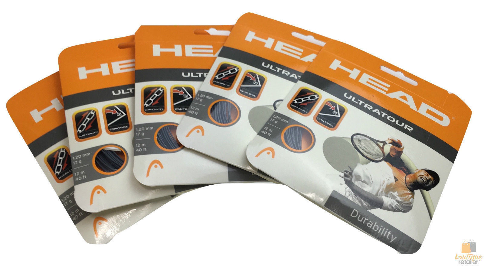 5x HEAD Ultratour 17g 1.20mm Tennis Racquet String 12m Durability Control BULK