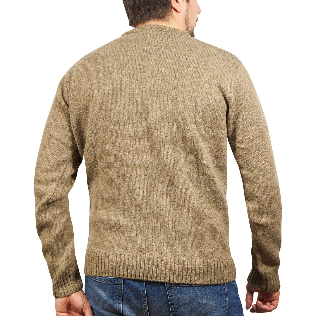 100% SHETLAND WOOL CREW Round Neck Knit JUMPER Pullover Mens Sweater Knitted - Nutmeg (23) - 4XL