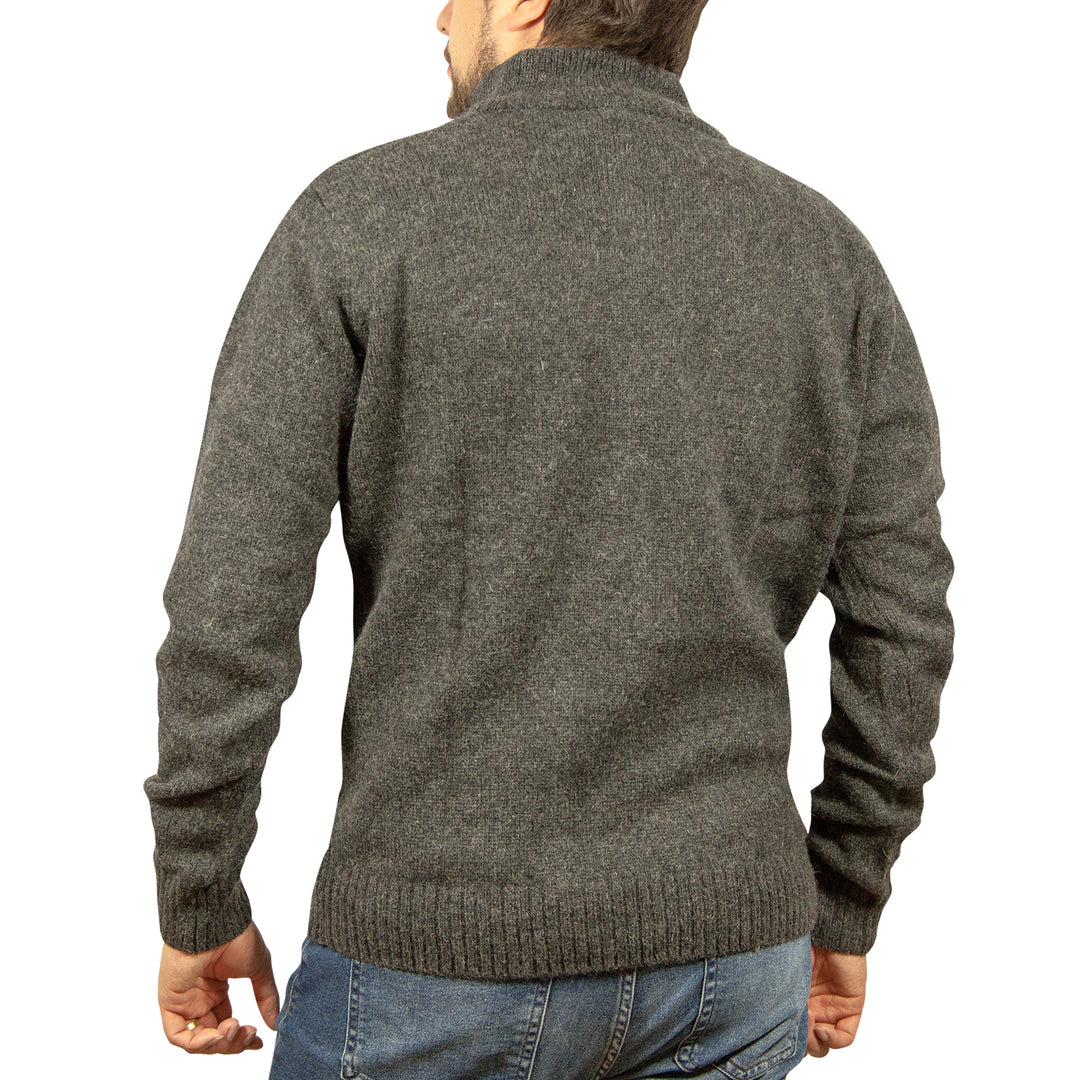 100% SHETLAND WOOL Half Zip Up Knit JUMPER Pullover Mens Sweater Knitted - Charcoal (29) - XXL