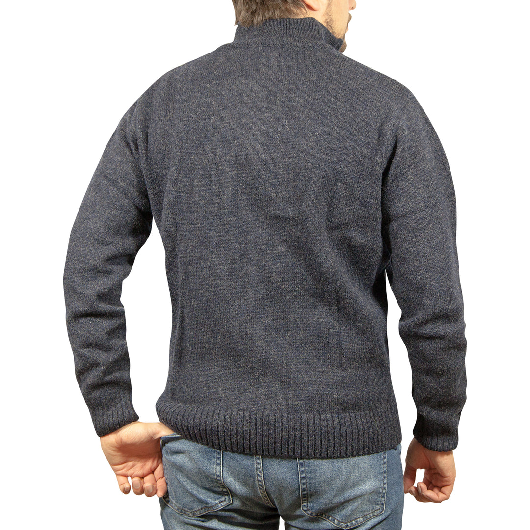 100% SHETLAND WOOL Half Zip Up Knit JUMPER Pullover Mens Sweater Knitted - Denim Blue (45) - M