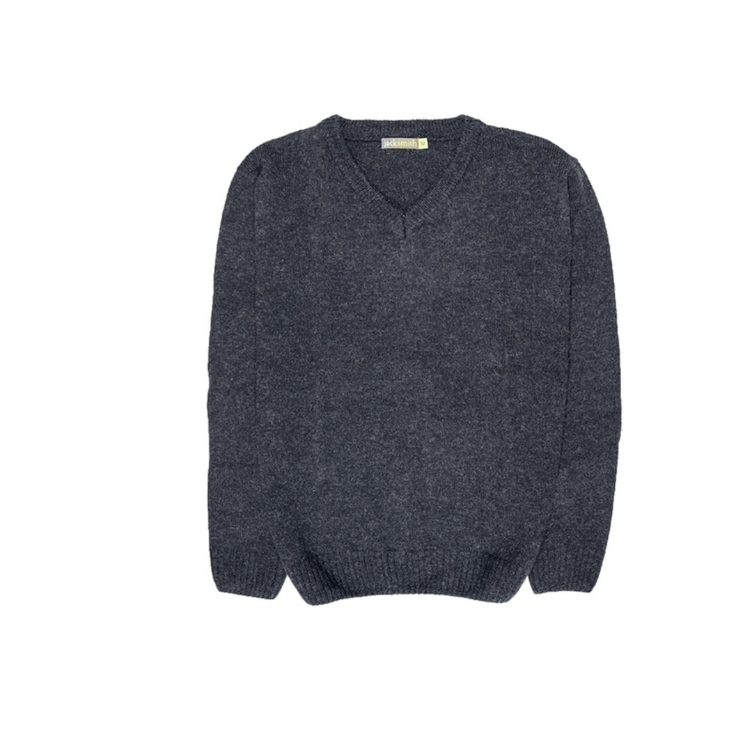 100% Shetland Wool V Neck Knit Jumper Pullover Mens Sweater Knitted - Navy (45) - XL