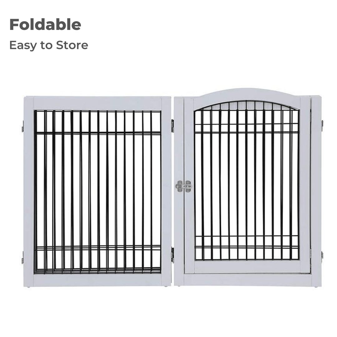 Wooden Dog Pen and Six Panel Pet Gate, White