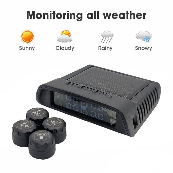 HRIDZ 1050 Solar Wireless TPMS Car Tire Tyre Pressure Monitor Monitoring System 4 Sensors