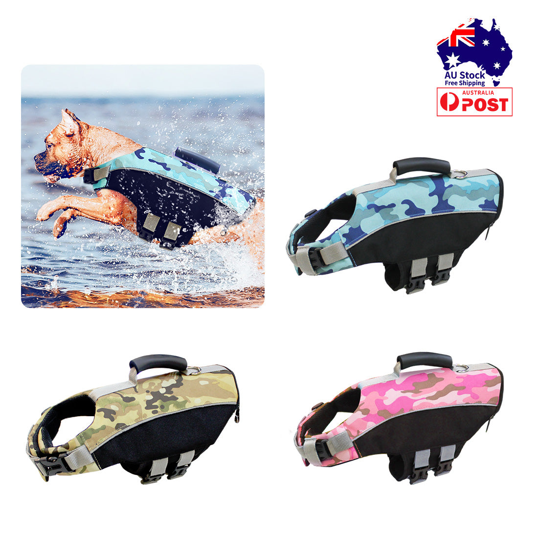 Ondoing Dog Life Jacket Lifesaver Pet Safety Vest Swimming Boating Float Aid Buoyancy