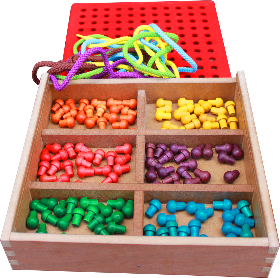 Froebel Gifts J2- Pegs And Lacing Box