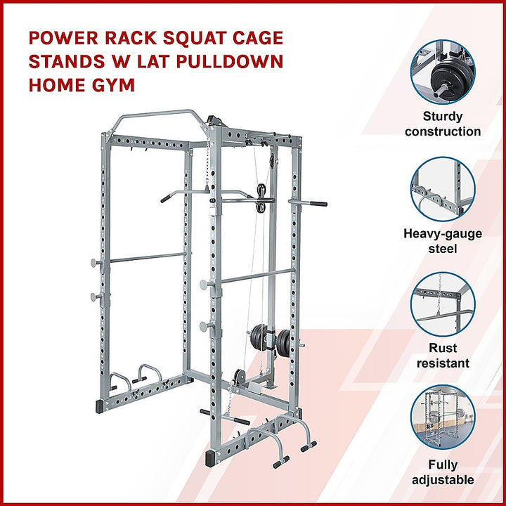 Power Rack Squat Cage Stands w Lat Pulldown Home Gym