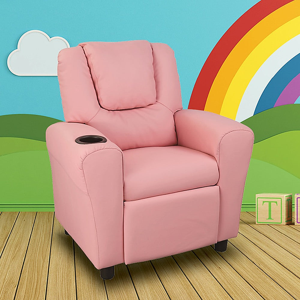 PU Leather Kids Recliner with Drink Holder