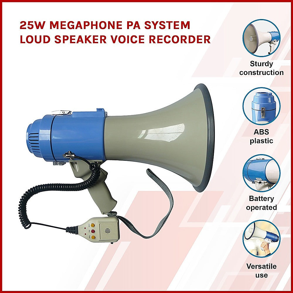 25W Megaphone PA System Loud Speaker Voice Recorder