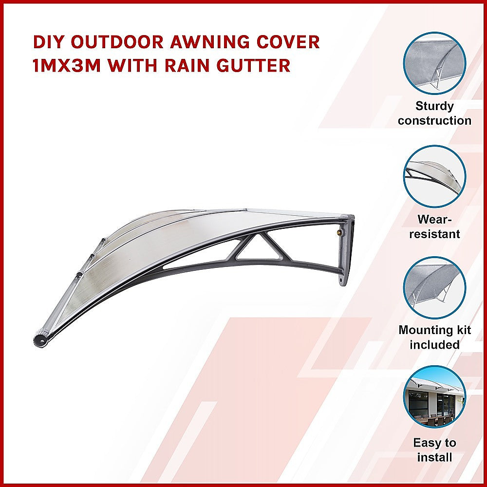 DIY Outdoor Awning Cover 1mx3m with Rain Gutter