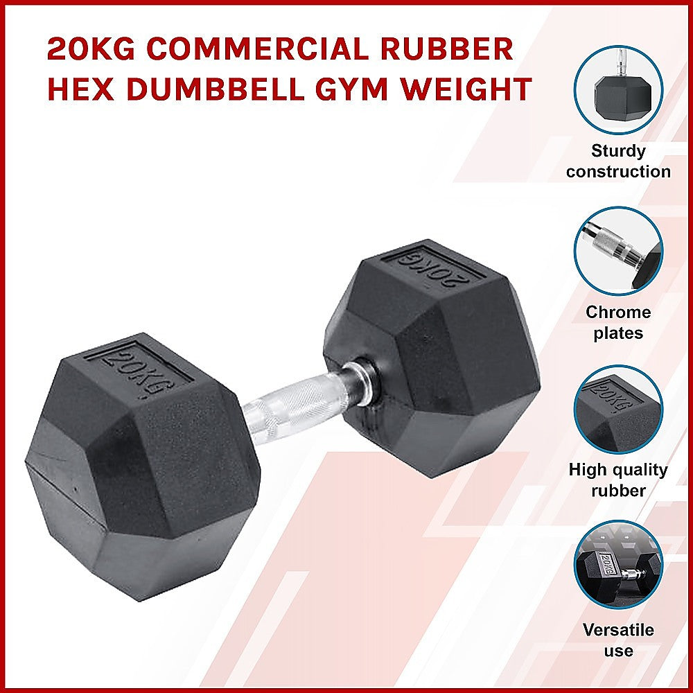 20KG Commercial Rubber Hex Dumbbell Gym Weight