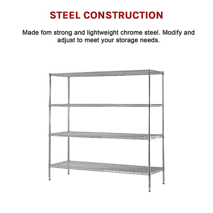 Modular Chrome Wire Storage Shelf 1500 x 600 x 1800 Steel Shelving