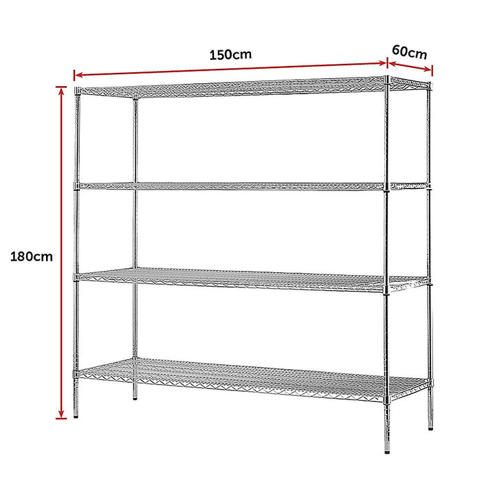 Modular Chrome Wire Storage Shelf 1500 x 600 x 1800 Steel Shelving