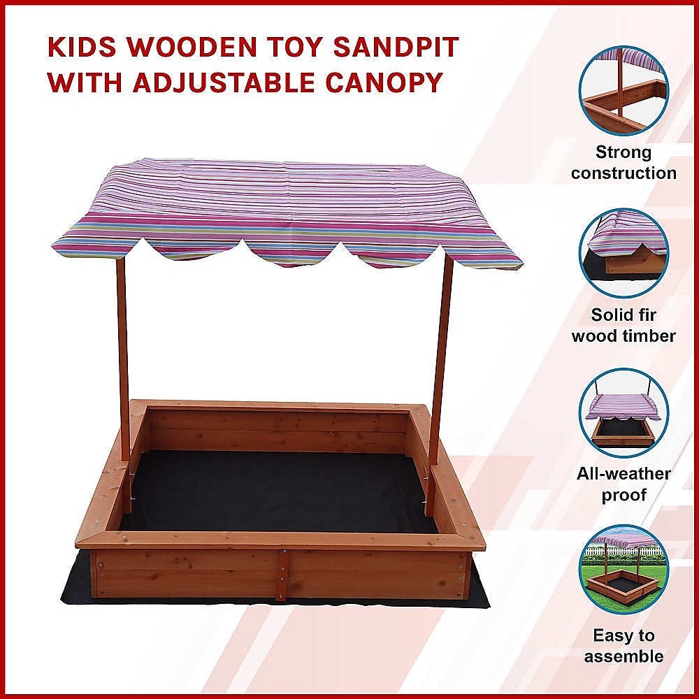 Kids Wooden Toy Sandpit with Adjustable Canopy