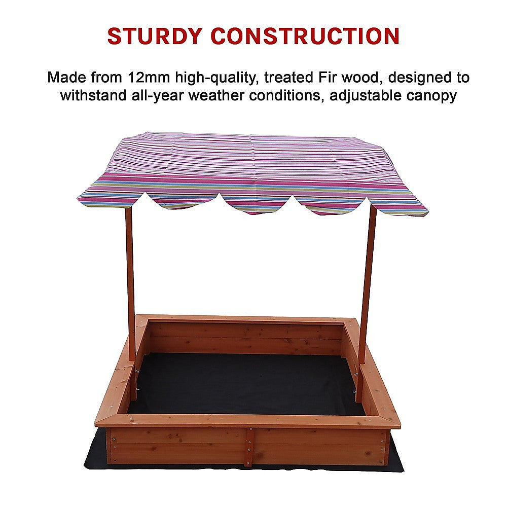 Kids Wooden Toy Sandpit with Adjustable Canopy