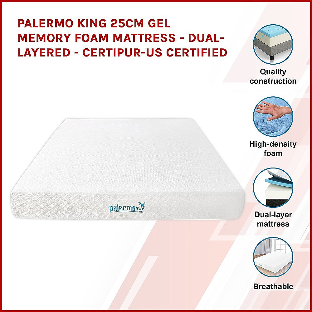 Palermo King 25cm Gel Memory Foam Mattress - Dual-Layered - CertiPUR-US Certified