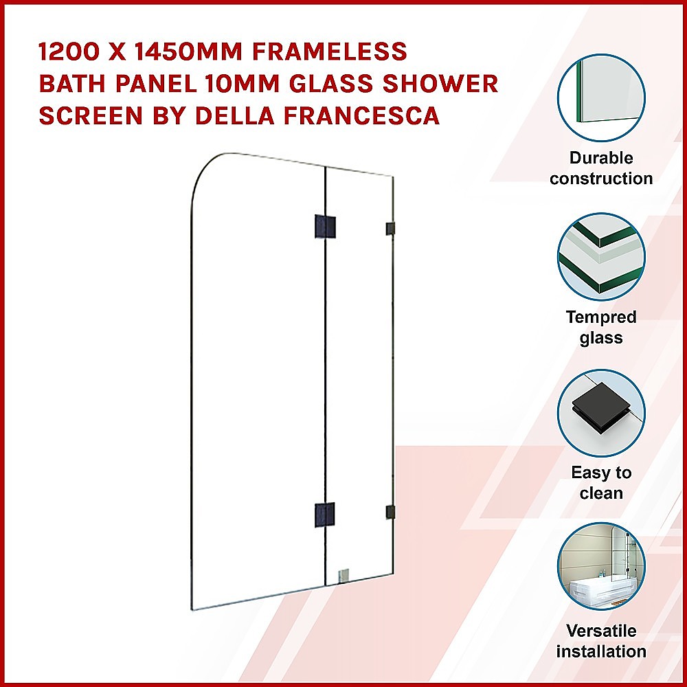 1200 x 1450mm Frameless Bath Panel 10mm Glass Shower Screen By Della Francesca