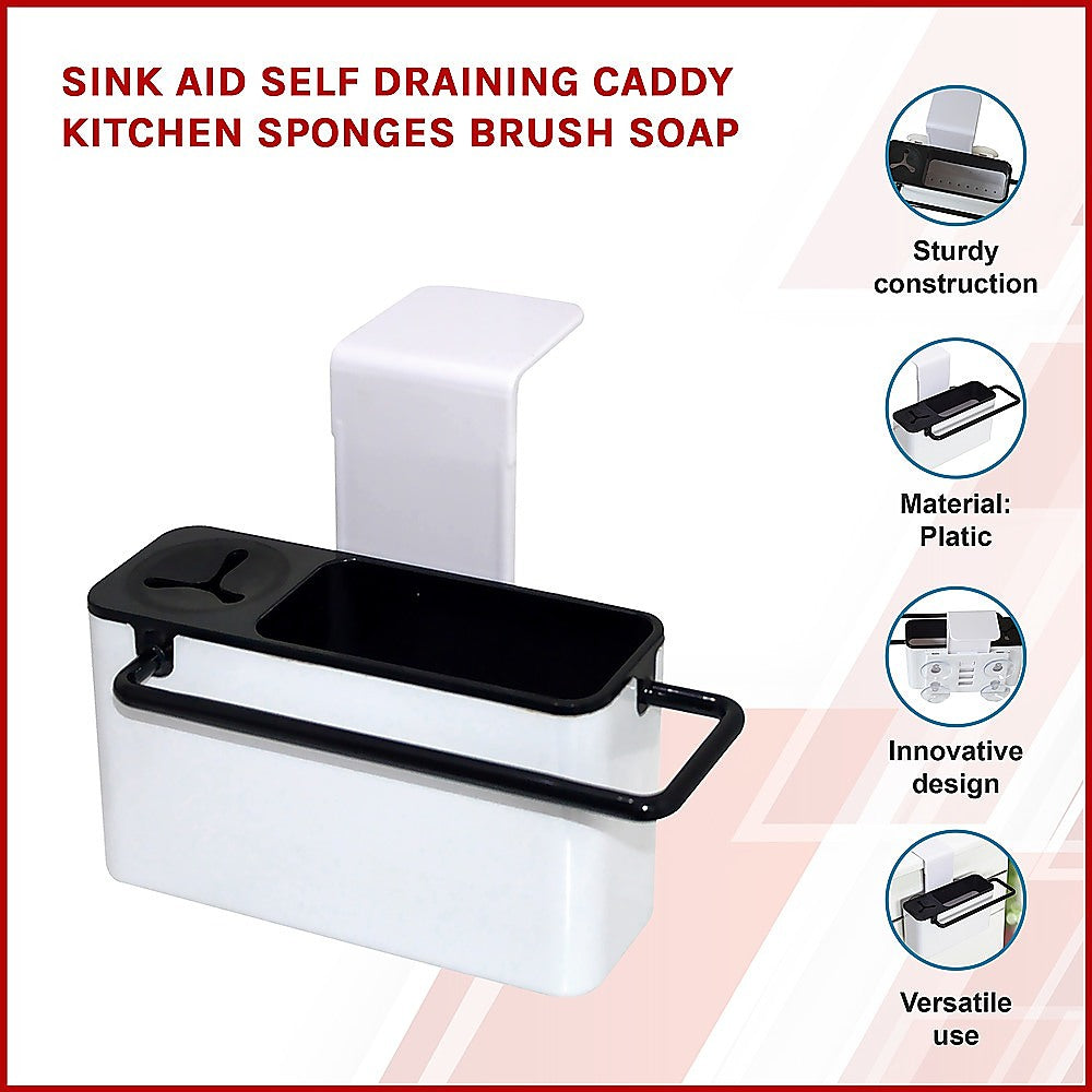 Sink Aid Self Draining Caddy Kitchen Sponges Brush Soap