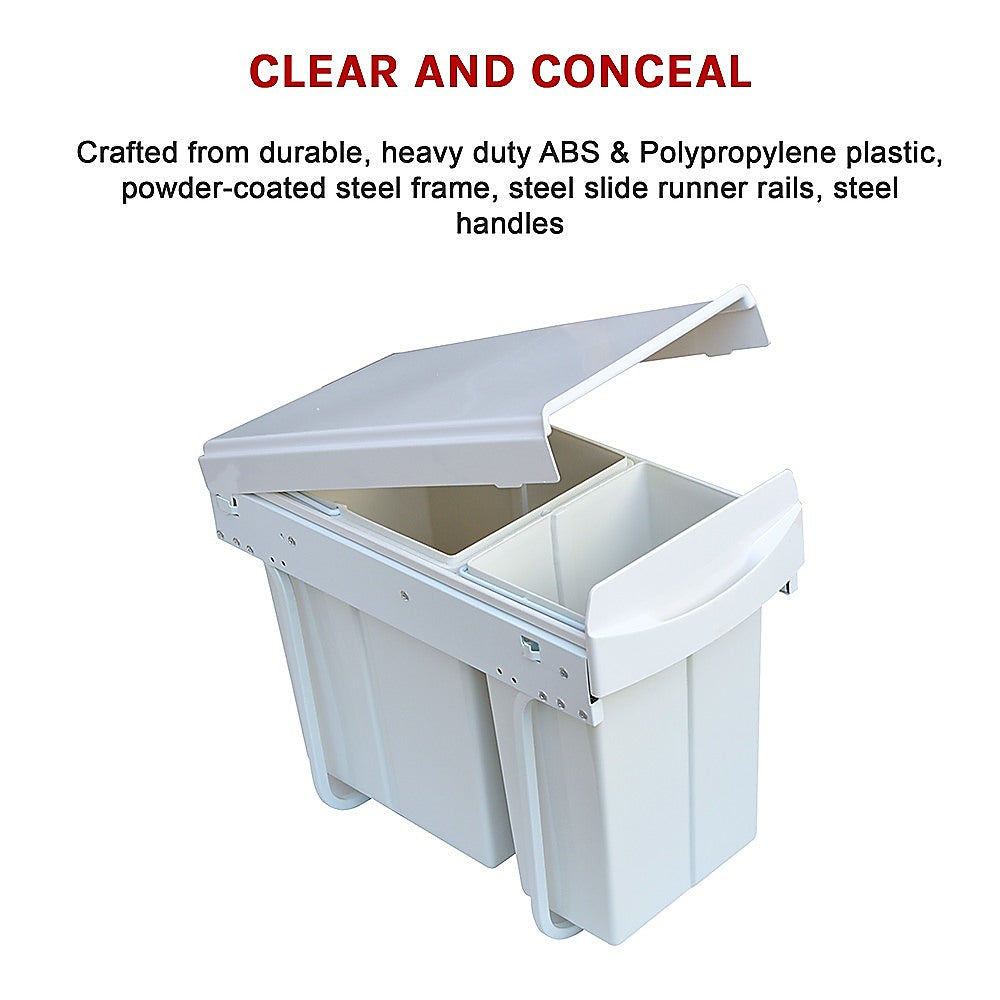 Pull Out Bin Kitchen Double Dual Slide Garbage Rubbish Waste 10L+20L