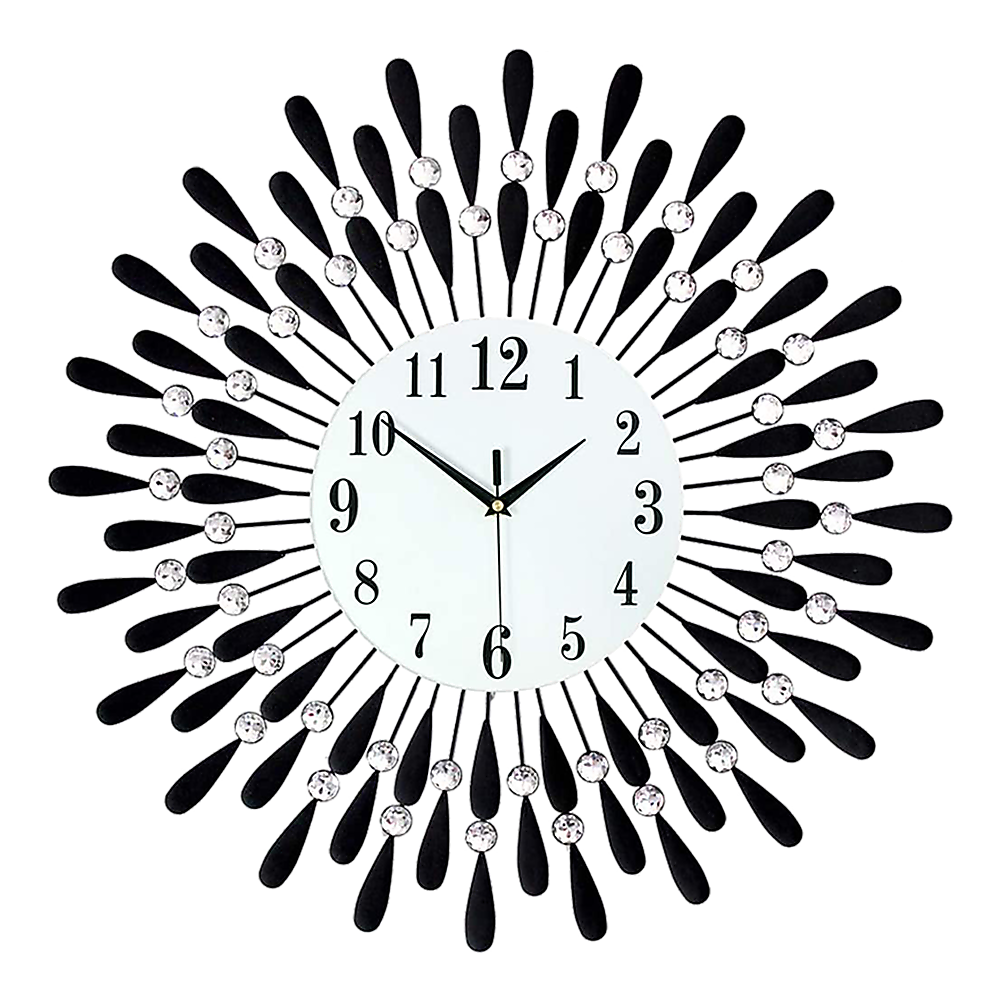 Large Modern 3D Crystal Wall Clock Luxury Art Metal Round Home Decor