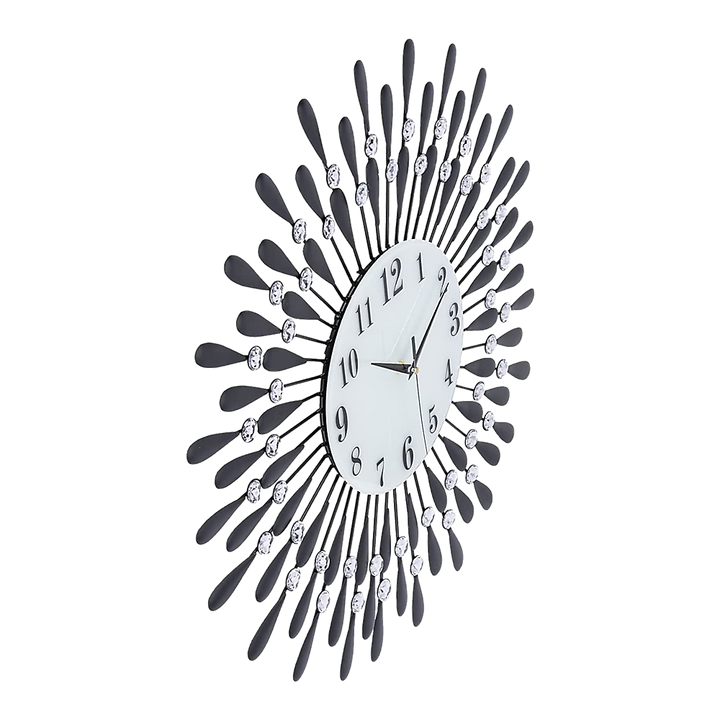 Large Modern 3D Crystal Wall Clock Luxury Art Metal Round Home Decor