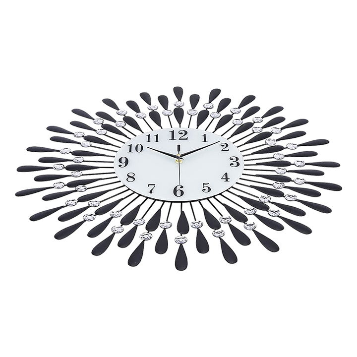 Large Modern 3D Crystal Wall Clock Luxury Art Metal Round Home Decor