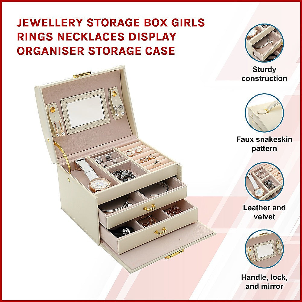 Jewellery Storage Box Girls Rings Necklaces Display Organiser Storage Case