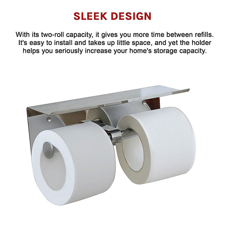 Stainless Steel Double Toilet Paper Holder Towel Roll Tissue Rack Storage Shelf