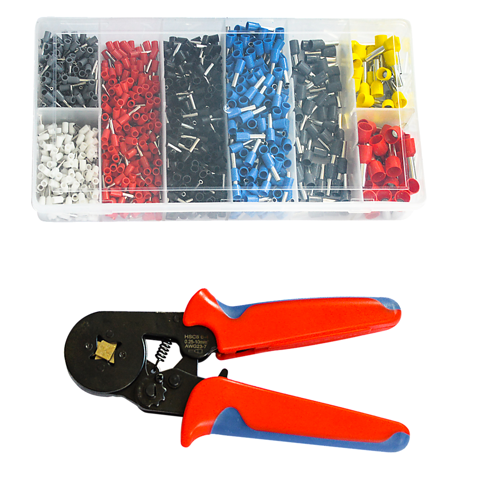 1200Pcs Bootlace Ferrule Crimper kit 0.25-10mm2 Cord End Ratchet Crimping Tool