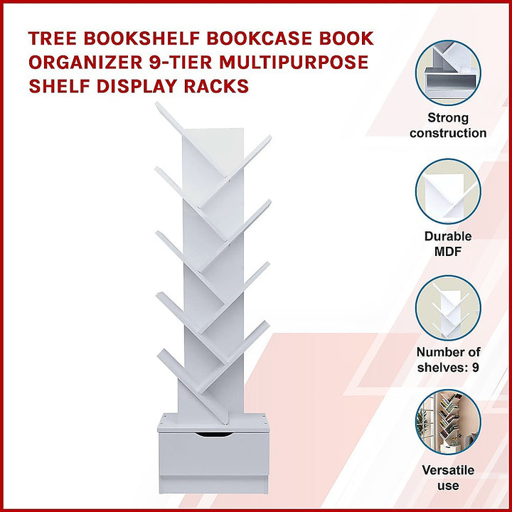 Tree Bookshelf Bookcase Book Organizer 9-Tier Multipurpose Shelf Display Racks