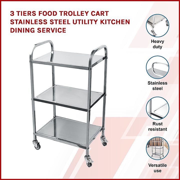 3 Tiers Food Trolley Cart Stainless Steel Utility Kitchen Dining Service